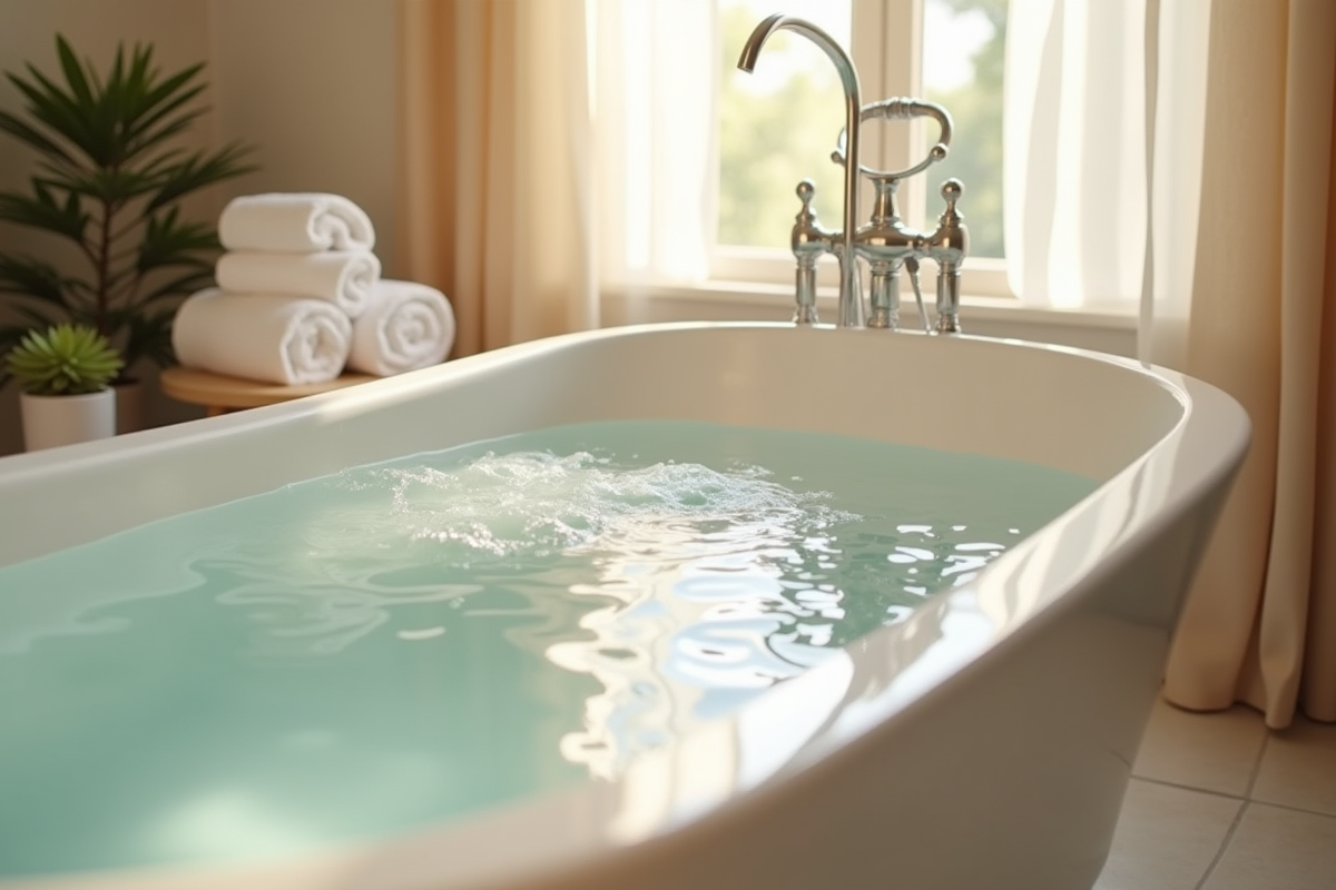Bain relaxant dans une salle de bain chaleureuse et lumineuse