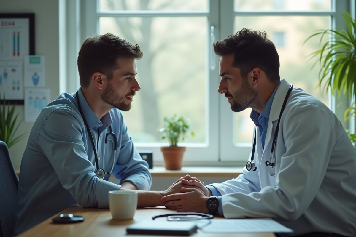Consultation médicale dans un cabinet avec un médecin et un patient
