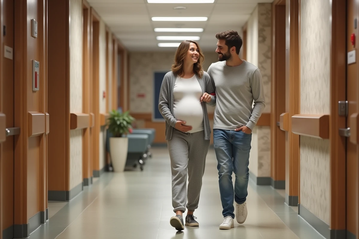 Jeune couple marchant dans un couloir d