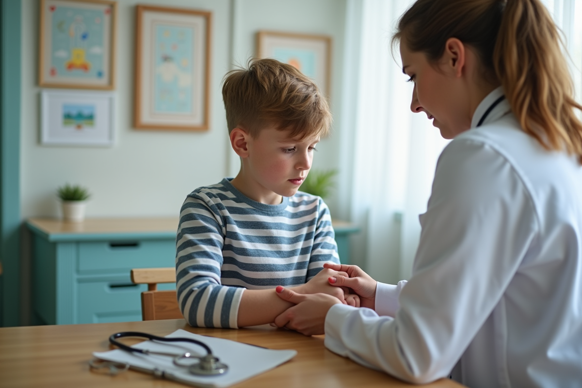 Enfant lors d’un examen médical par un docteur