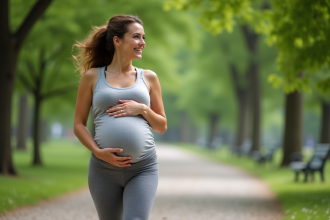 Femme enceinte dans un parc verdoyant en pleine nature