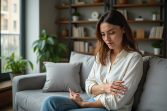 Femme touchant une peau irritée sur son avant-bras