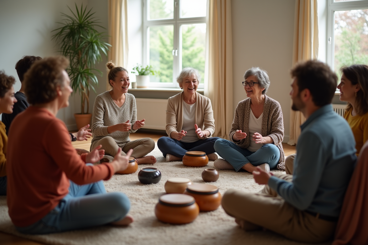 Groupe d adultes participant à une séance de musicotherapie
