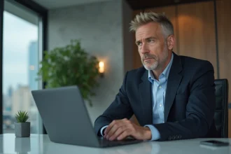 Homme d'affaires en costume dans un bureau moderne
