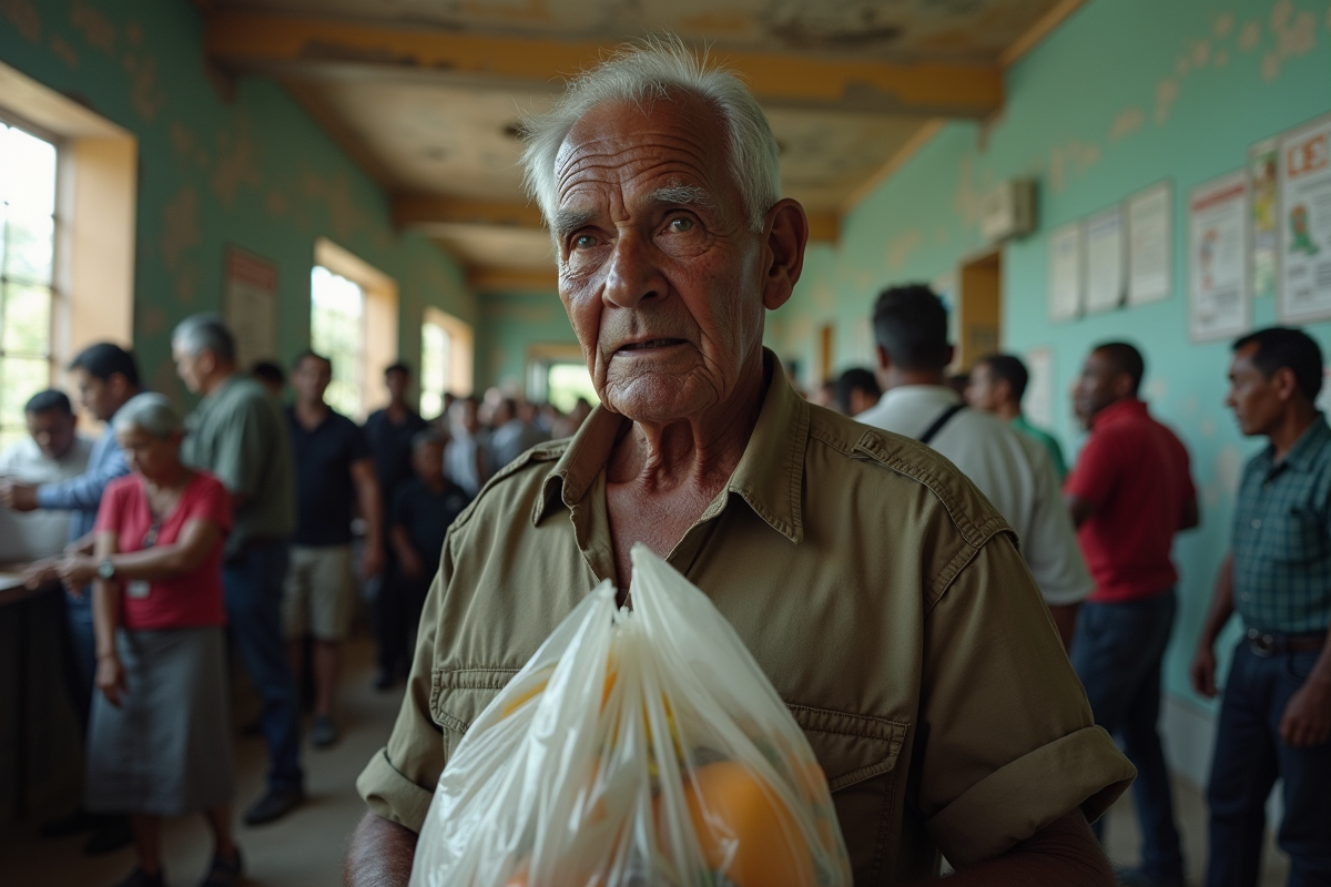 Homme âgé dans une file d