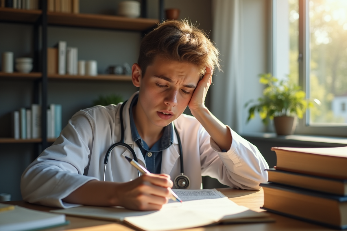 Jeune adulte frustré lisant une ordonnance illisible