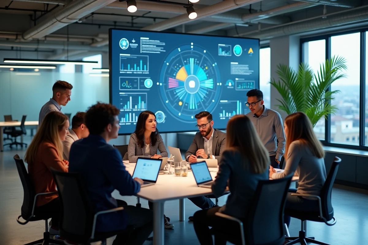 Groupe de jeunes professionnels autour d