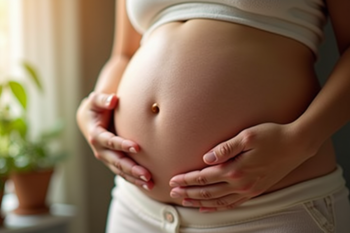 Mains douces soutenant un ventre de grossesse lumineux
