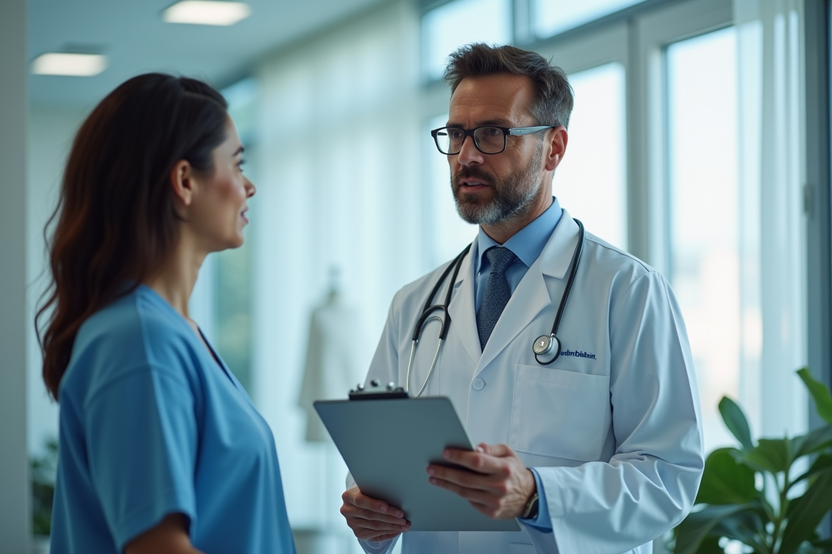 Medecin expliquant la prise de poids en clinique