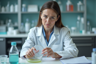 Médecin femme en blouse blanche examinant une boite de Petri