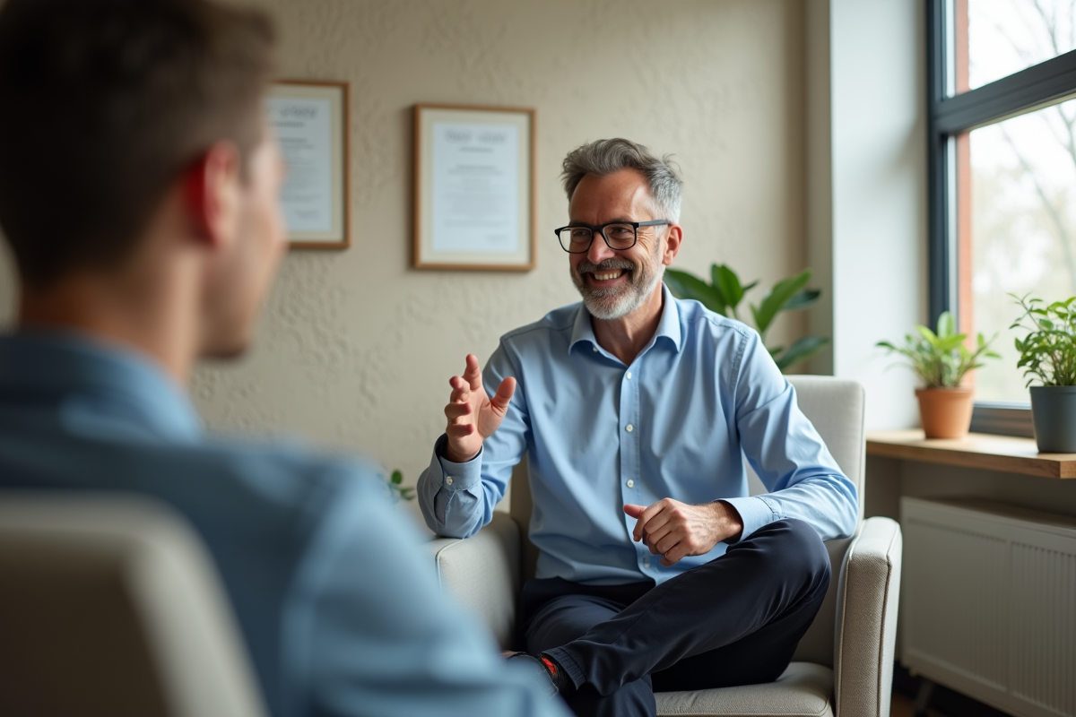 Psychologue souriant dans une salle de consultation