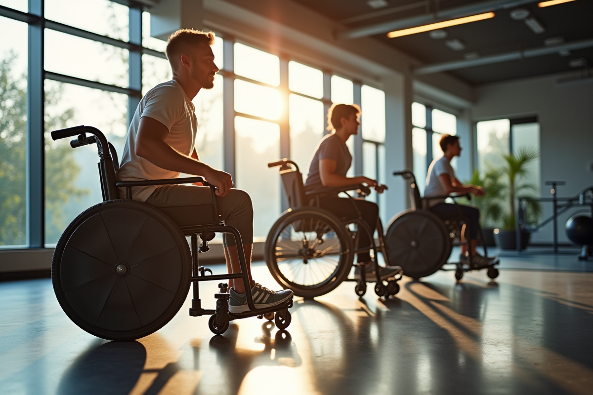 Jeune homme en fauteuil roulant et adolescents faisant de l